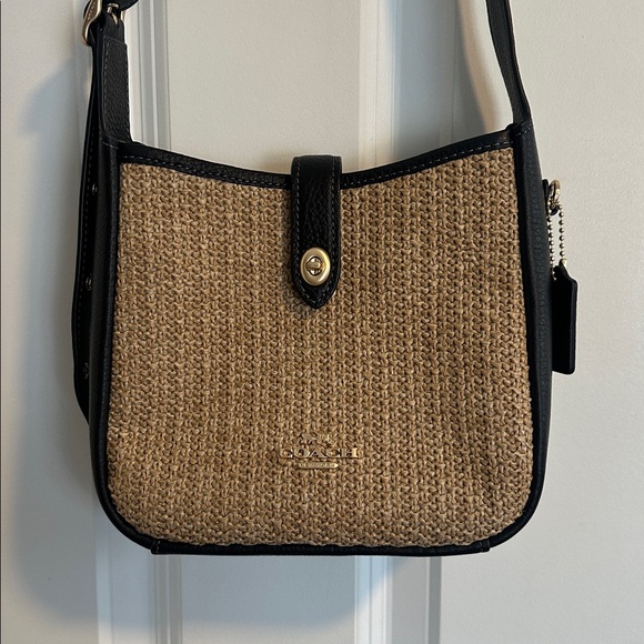 NWOT Coach Hadley Mini Crossbody Bag in Raffia Tan & Black Leather - Picture 5 of 14